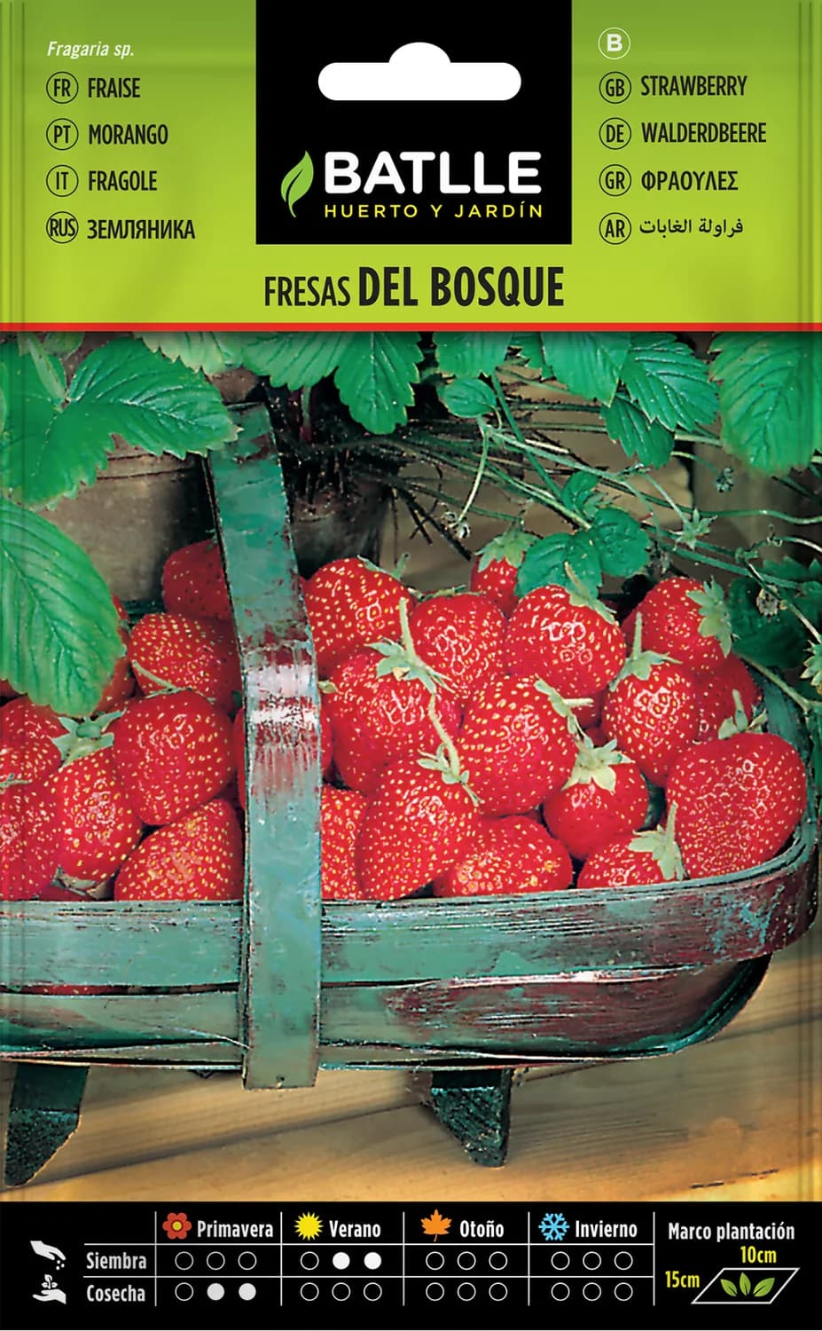 semillas fresas de bosque en sobre de semillas