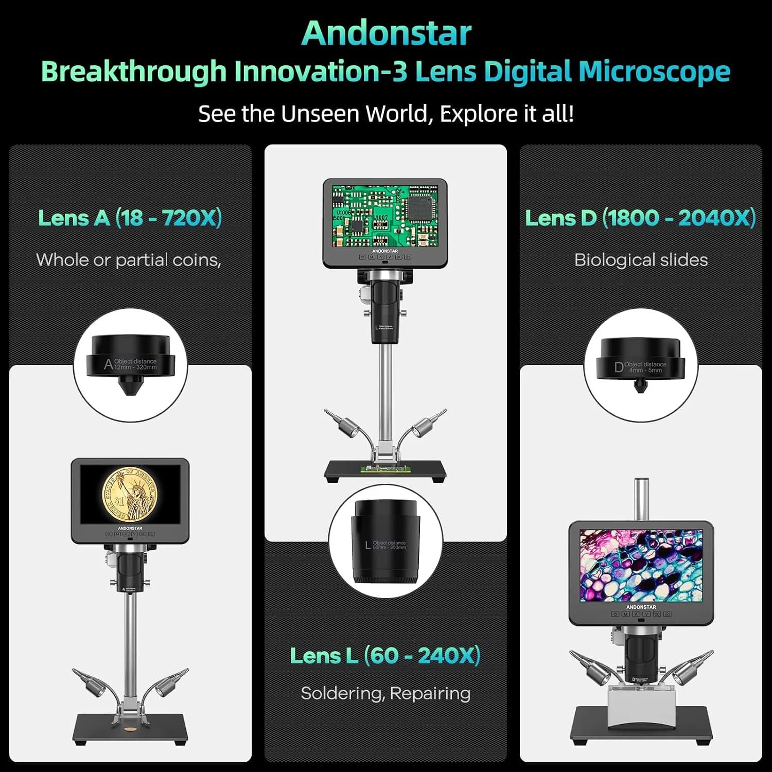Andonstar AD246S-M microscopio digital HDMI 2000x - Imagen 7