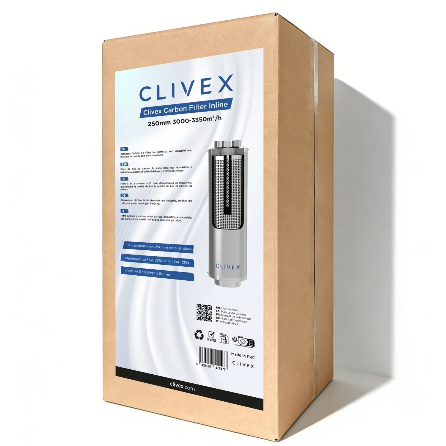 Clivex Filtro de carbón In-Line 250mm 3000-3300m³/h - Imagen 3