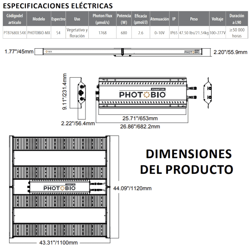 Luminaria Led Phantom Photobio Mx 680W - Imagen 5